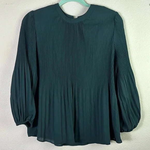 Adrianna Papell Pleated Georgette Crepe Long Sleeve Crew Neck Blouse sz S - Picture 13 of 13